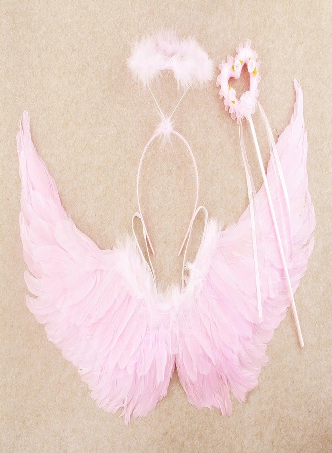 Nishine 26x14 inch Angel Feather Wing Halo and Wand Costume Set Cosplay Halloween Party Favor (Pink) - Image 3